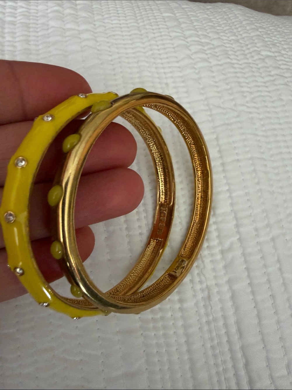J. Crew Yellow Enamel and Gold Tone Stackable Bangle Set